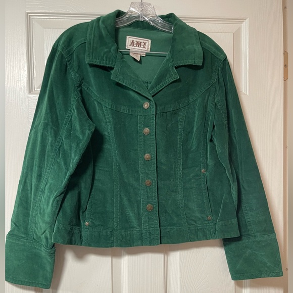 AMX Green Corduroy Long Sleeve Snap-up Jacket Size Large - Picture 2 of 11